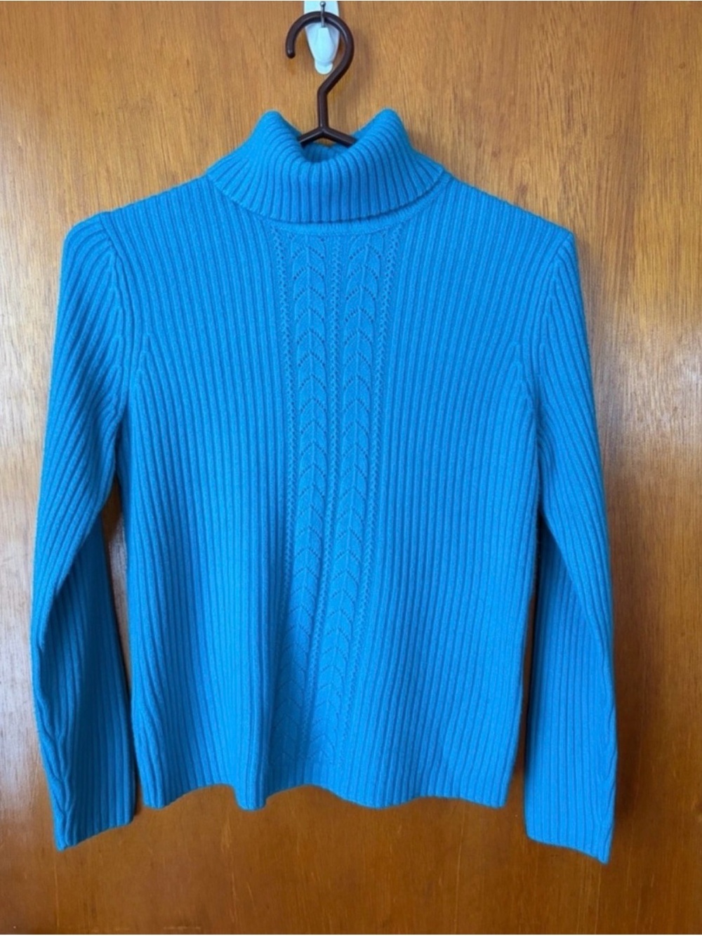 Teal Blue Turtleneck Ribbed Sweater